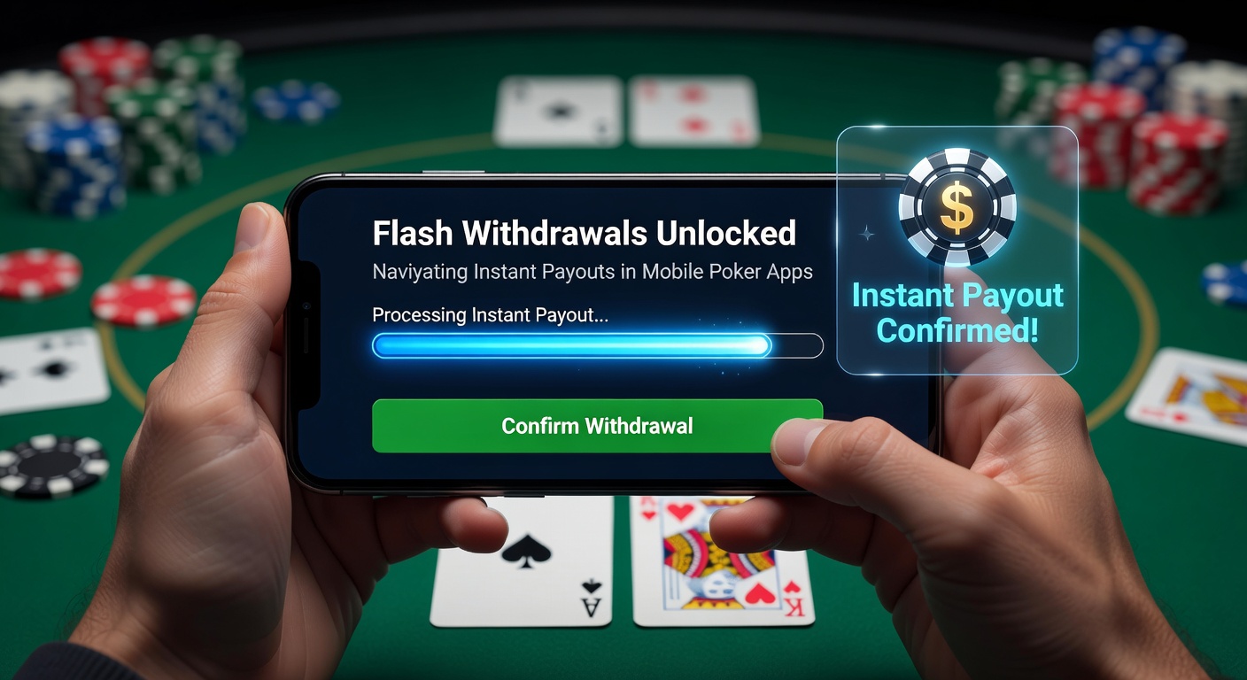 Smartphone displaying a mobile poker app with instant withdrawal notification popping up on screen, highlighting speed and convenience in digital gaming