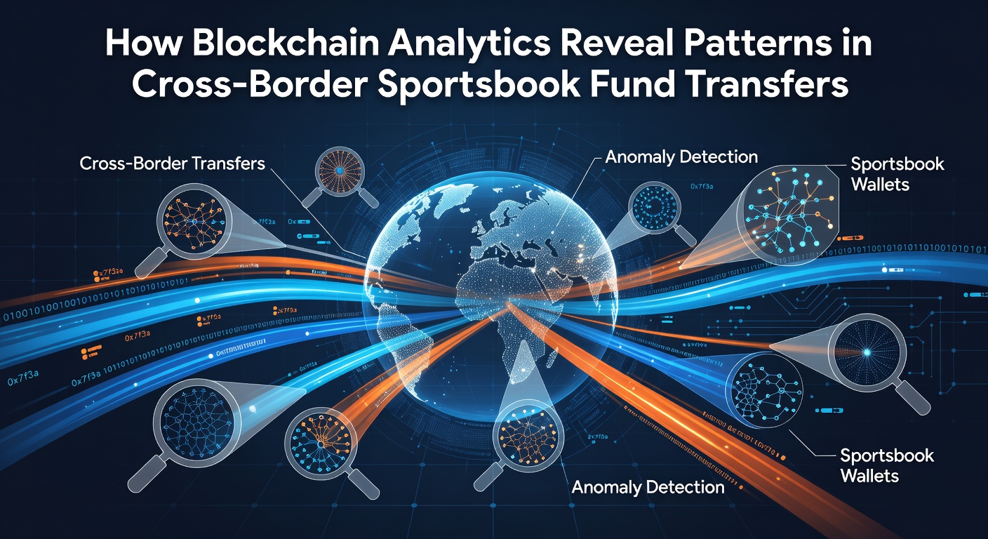 Blockchain analytics dashboard displaying cross-border sportsbook fund transfer patterns and transaction clusters