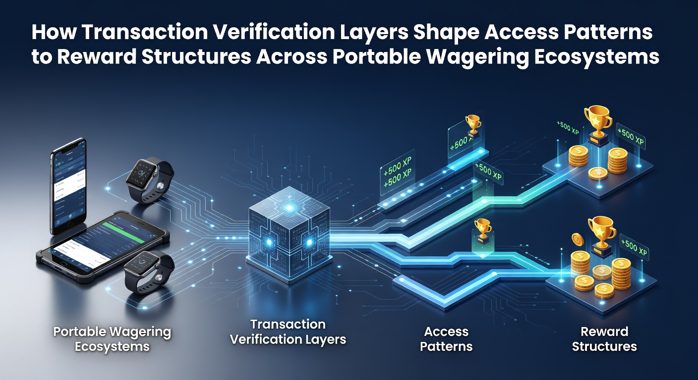 Transaction verification layers in portable wagering apps showing secure access to reward structures