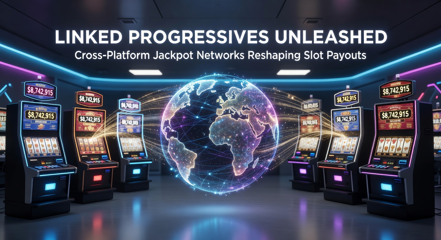 Close-up of a slot screen displaying a record-breaking progressive jackpot meter overflowing across multiple casino platforms, with global icons representing networked players