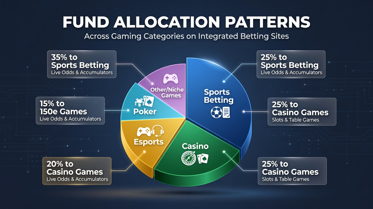 Visual representation of fund allocation patterns across sports betting, slots, and poker categories on integrated platforms