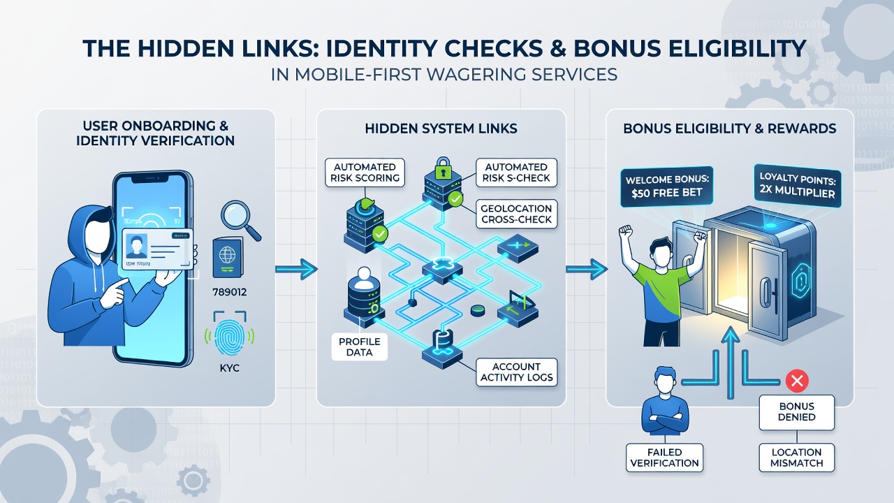 Flowchart illustrating identity verification steps leading to bonus activation in a mobile betting application