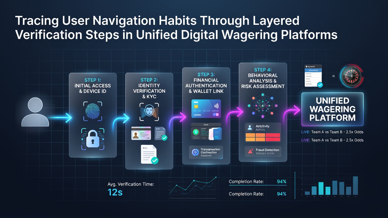 Layered verification process diagram showing user flow across multiple security checkpoints in a unified wagering platform