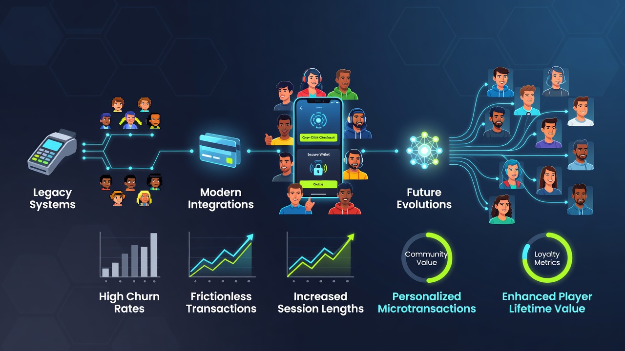 Data visualization showing player retention metrics linked to payment network upgrades